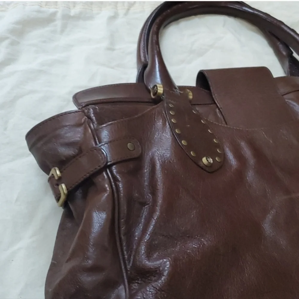 Frye large pleated stud satchel